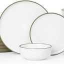 Famiware Nature Plates and Bowls Set, 18 Pieces Dinnerware Sets, Dishware Sets, Dishes Set for 6, Microwave and Dishwasher Safe, Snowy White