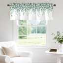 Green Eucalyptus Leaves Valance for Windows, Window Treatment Watercolor Curtains Rod Pocket Sheer Small Short Valance for Kitchen Bathroom Laundry Basement, 54Wx18L inch