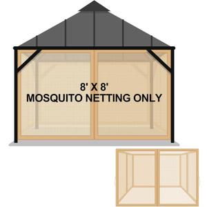 Tatuo Gazebo Universal Replacement Mosquito Netting 8 x 8 ft Outdoor Mesh Net Screen 4 Panel Sidewall Gazebo Curtains, with Zipper for Patio Canopy Porch Garden Camping (Khaki)