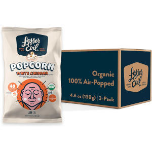 LesserEvil No Cheese Cheesiness Organic Popcorn, Premium Quality, Minimally Processed, No Vegetable Oil, 4.6 Oz, Pack of 3, Best By: MAY 08 2026