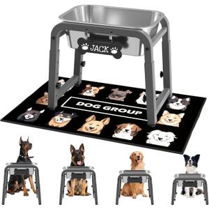 1.2 Gallon Elevated Dog Water Bowl, Height Adjustable (1117'') Raised Stainless Steel Bowl with Spill-Proof Mat & Sturdy Metal Stand, Tip-Proof, Easy to Clean, Indoor & Outdoor Use