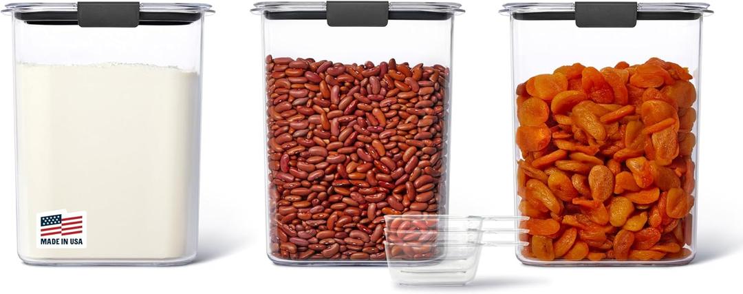 Rubbermaid Brilliance BPA-Free Food Storage Containers with Lids Airtight Kitchen and Pantry Organization Set Includes 3 Containers and Scoops Clear 16 cups