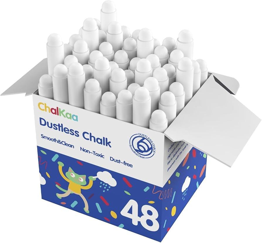 Dustless White Chalk for Kids, 48PCS Wet-Erasable Crayon-Touch Sidewalk Chalk, Non Toxic Toddler Chalks Drawing Writing Chalkboard Chalk Art Tool