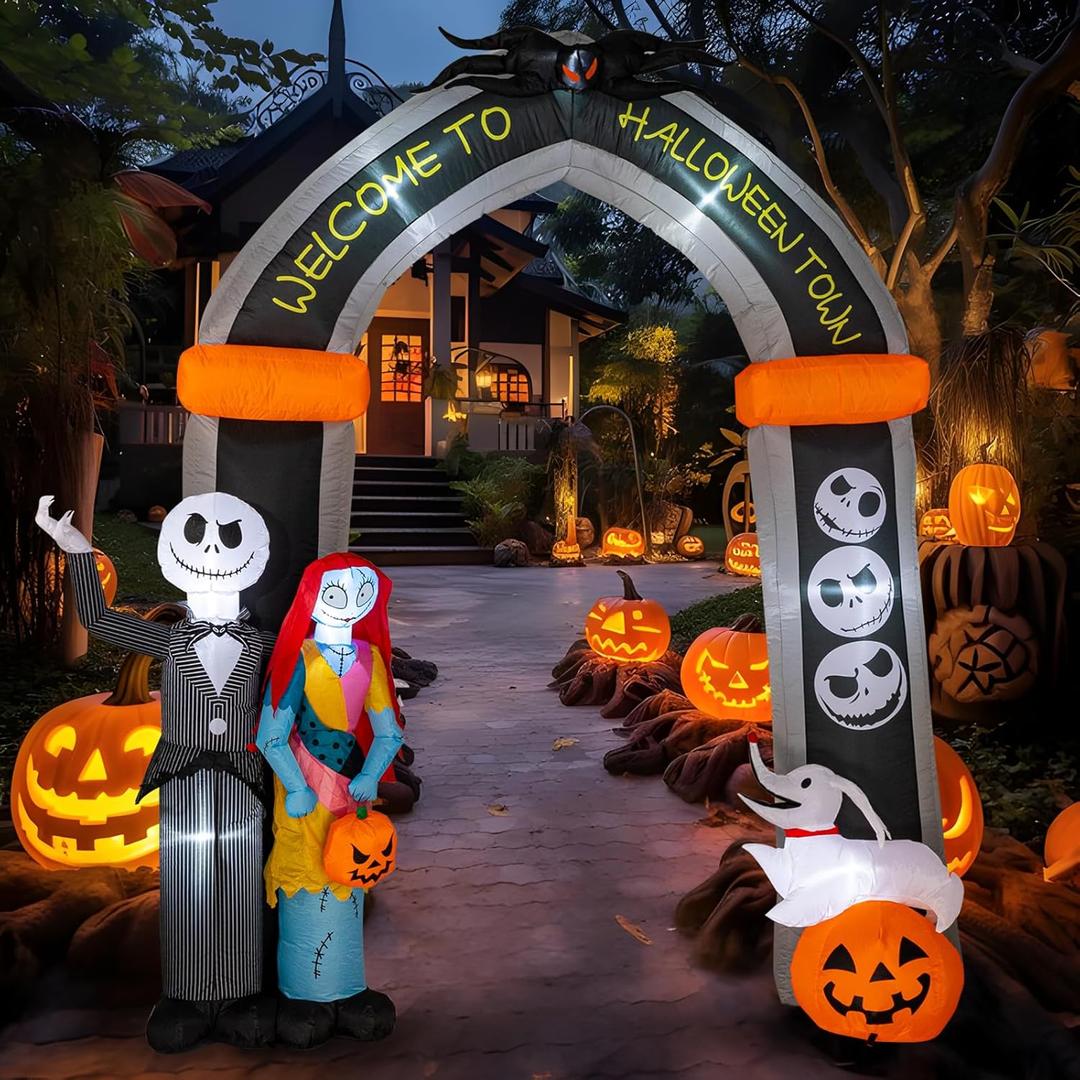 Hioasis 10FT Hallowen Inflatable Outdoor Decorations - Halloween Arch Inflatable Decoration with Skeleton Dog - Blow Up Inflatable Decoration for Outdoor Party
