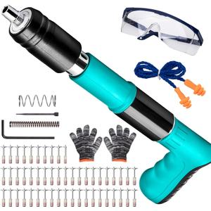 Concrete Nail Gun Kit with 50 PCS Steel Nails, 5 Gear Adjustable Mini Manual Steel Nail Gun for Concrete, Wall Fastening Rivet Tool Wall Nail Shooting Machine for Cement Wall Household Decor (Blue) (Blu02)