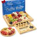 Bamboo Charcuterie Board Set, Rectangular Cheese Board, Hidden Cutlery Drawer, Perfect for Entertaining, Housewarming, Weddings Gifts