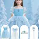 Girls Princess Dress with Crown Magic Wand Cape Princess Costumes for Party Cosplay3-9 (1307-8 Years, Blue05)