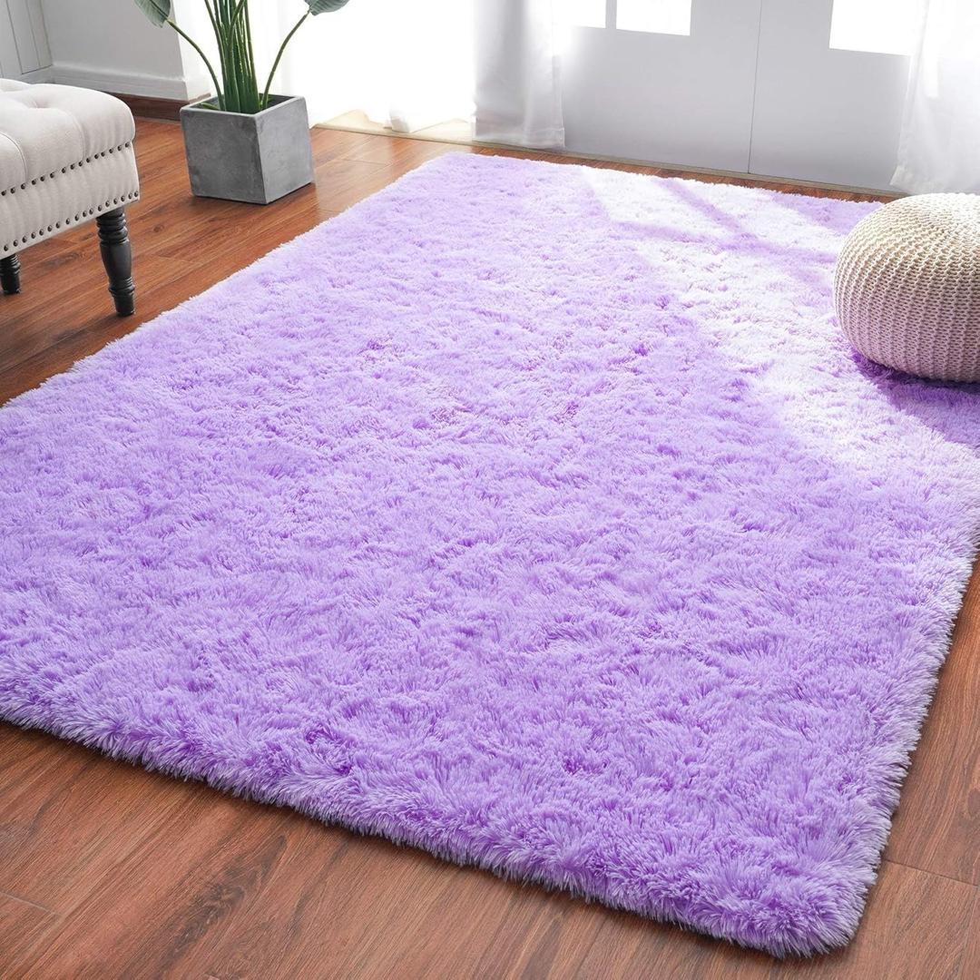 Softlife Light Purple Area Rug for Bedroom, Fluffy Shag Plush Rugs for Living Room Girls, Shaggy Throw Soft Fuzzy Small Kids Carpet for Dorm Bedside Ultra Cozy Non-Slip Indoor Decor, 4x5.3 Feet