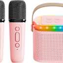 Mini Karaoke Machine for Kids,Portable Bluetooth Speaker with Wireless Microphone for Kids Toddler,Gifts for Girls and Boys Birthday (Pink 2 mic) (Pink 2 mic)