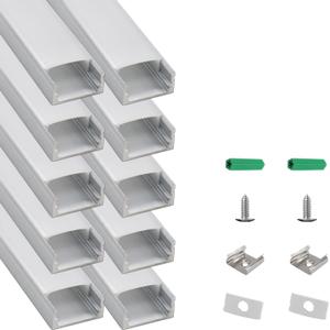 10-Pack 3.3ft/1M U-Shape LED Aluminum Channel System, Silver Profile with Milky White Diffuser Cover, Spotless LED Strip Light Track for Under Cabinet, Stairs, Wall and Ceiling Lighting