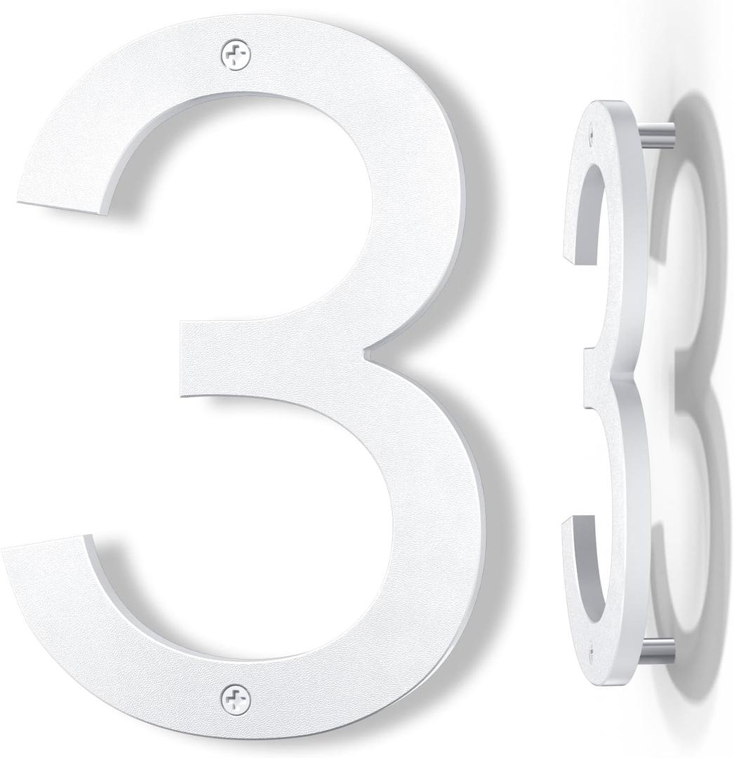 10 Inch White House Numbers for Outside, Large Floating Home Address Numbers, Modern Outdoor House Number for Wall Street Garage Gate (3)