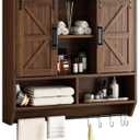 RUSTOWN Farmhouse Bathroom Wall Cabinet,3-Tier Rustic Wood Wall Mounted Cabinets,Vintage Medicine Cabinet with Sliding Barn Door and Adjustable Shelves,Over The Toilet Storage Cabinet (Dark Walnut), 7.9"D x 31.5"W x 30.7"H