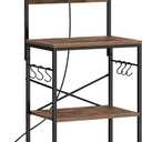 SUPERJARE Kitchen Bakers Rack with Power Outlet, Coffee Bar Table 4 Tiers, Kitchen Microwave Stand with 6 S-shaped Hooks, Storage Shelf Rack for Spices, Pots and Pans - Rustic Brown