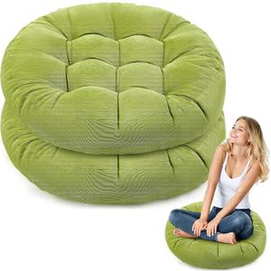 Jerify Floor Pillow Cushions Large Round Square Large Meditation Floor Pillow for Classroom Adult Meditation Picnic Party Seating Learning Daycare School(Round,Bright Green,2 Pcs)