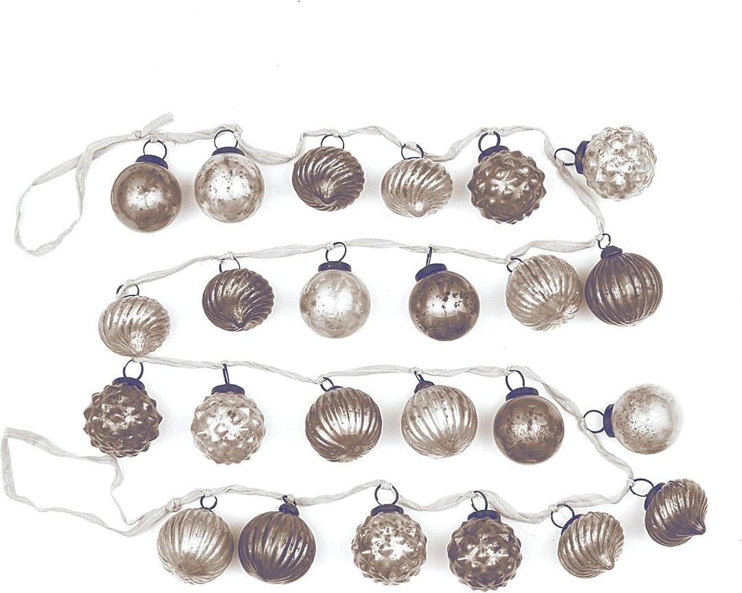 Creative Co-Op 72" Embossed Mercury Glass Ornament Garland (Taupe & Cream)