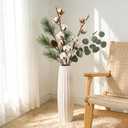 White Tall Ceramic Floor Vase, 28 Inch, Ribbed Drum Design