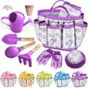 Kids Gardening Tool Set 18PCS Kids Toddler Gardening Set Includes Tote Bag Watering Can Apron Hat Rake Shovel Spoon Gloves Plant Pots and Labels, Outdoor Toys Gift for Boys Girls (Purple)