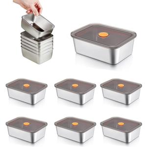 6Pcs Stainless Steel Food Storage Containers with Lids - Stackable, Reusable Metal Lunch Box for Office, Snacks, Meal Prep, and Picnic - Leak-Proof