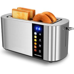 4 Slice Toaster, NIKLEMON Full Stainless Steel Toaster with LED Display, Touch Buttons with Long Extra Wide Slots, Bagel, Defrost, Reheat, Cancel Functions, Removable Crumb Tray, 1300W
