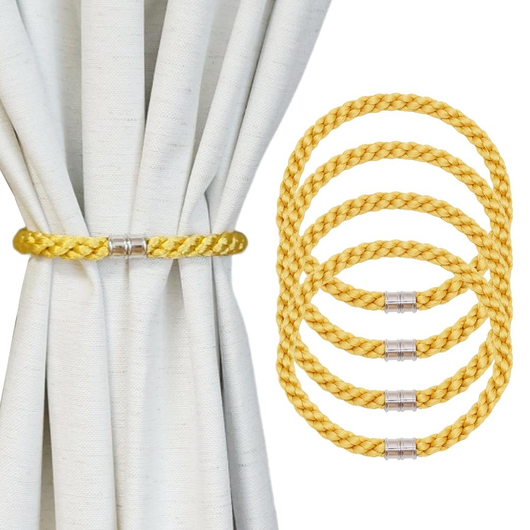 HIASTRA Magnetic Curtain Tiebacks, 6pcs Modern Handmade Rope Curtain Tie Backs Decorative Curtain Holdbacks Holders Cord for Window Sheer Drapes Indoor Outdoor, Gold
