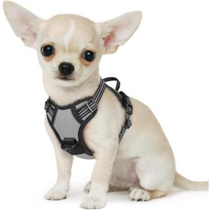 Eagloo Small Dog Harness No Pull, Service Vest with Reflective Strips and Control Handle, Adjustable and Comfortable for Walking, No Choke Pet Harness with 2 Metal Rings, Grey, XS