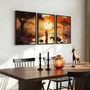 Framed Black Woman Wall Art Set of 3, African Natural Sunset Landscape Canvas Prints, Modern Orange Scenery Artwork for Walls, Warm Aesthetic Room Artwork for Living Room, Bedroom or Office Wall Decor, 16x24 In, 16"W x 24" H x 3Pcs