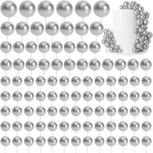Morcheiong 114 Pcs Cake Balls Decorations Balloon Cake Topper Cake Insert Topper Foam Cake Topper Balls Cake Picks for Cake Decorations Birthday Party Wedding Anniversary (Silver)