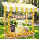 7 Pcs Lemonade Stand Supplies Lemonade Bar Party Decorations with 1 Set Plastic Stand 1 Yellow and White Striped Sunshade Cloth 4 Yellow Tinsel 1 Banner Sign for Outdoors Summer Party Supplies