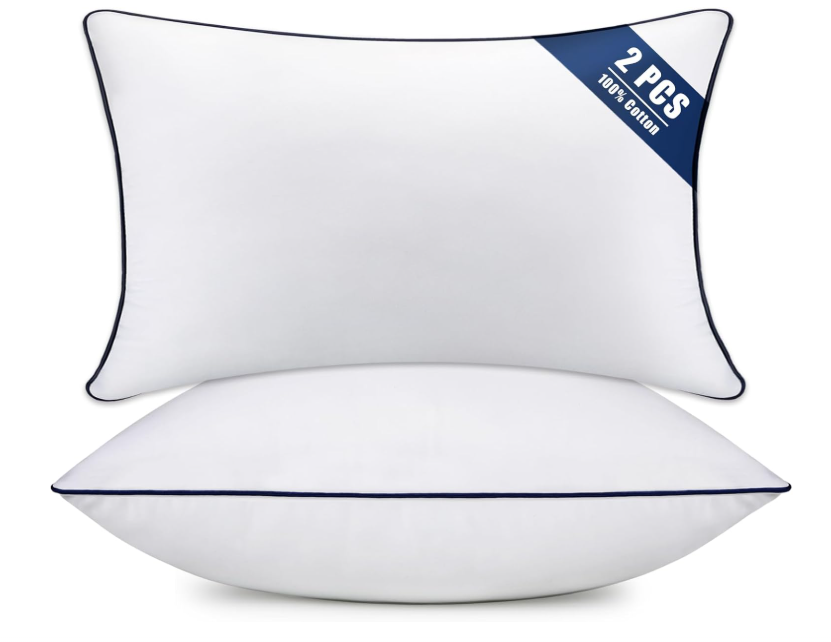Throw Pillow Inserts Set of 2-Fluffy Square Cushions with 100% Cotton Covers-Decorative White Pillow Fillers for Sofa, Bed, Couch, Living Room, Indoor Hotel Pillows (12x20 Inch (Pack of 2)-Blue Edge)
