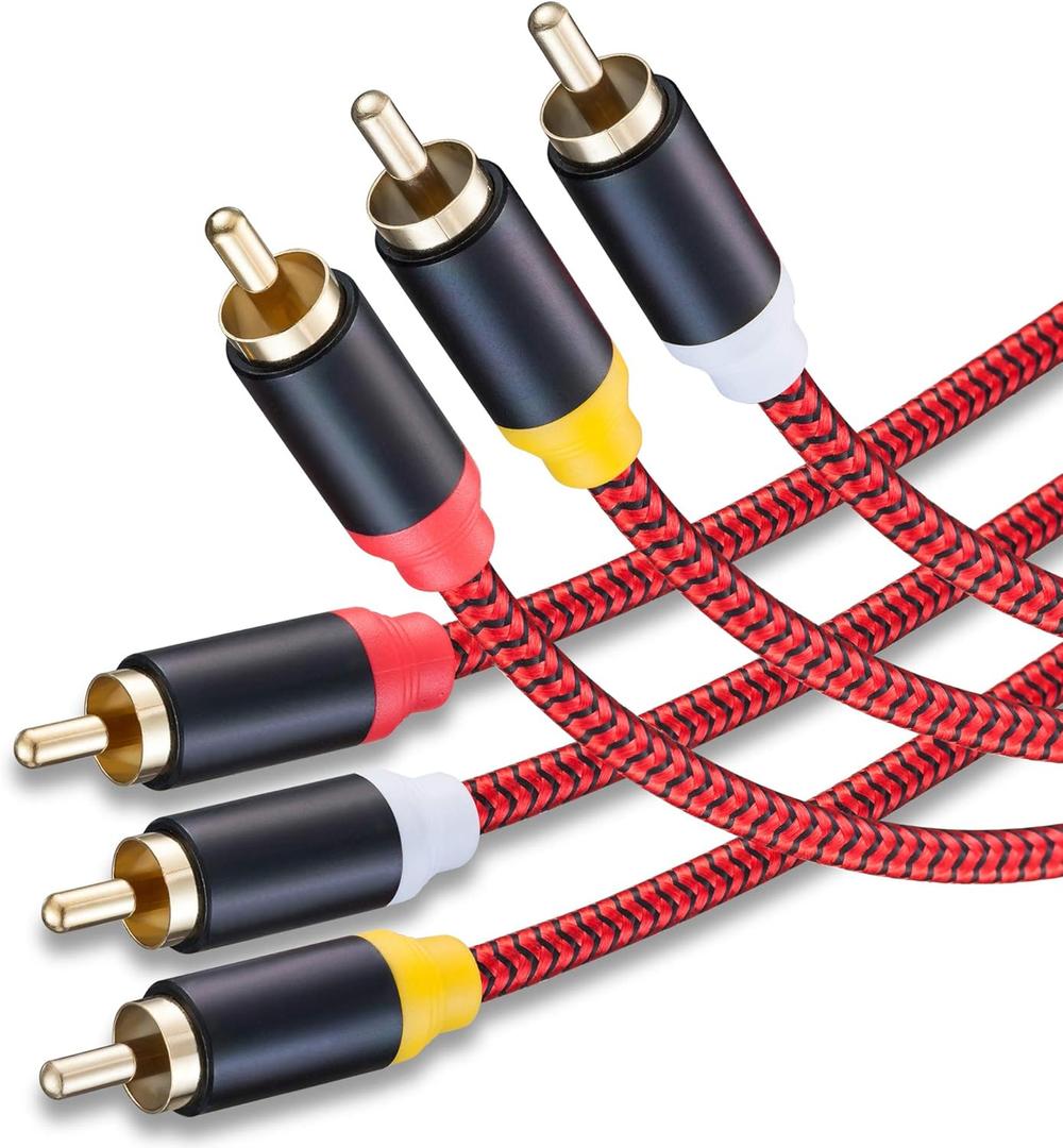 Audio Video RCA Cable 6Ft,3RCA Male to 3RCA Male 24K Gold Plated Composite AV Cable Compatible with Set-Top Box,Speaker,Amplifier,DVD Player and More(6Ft/2M)