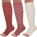 3 Pack Copper Toeless Compression Socks for Women&Men 20-30mmHg Open Toe Knee High Support Socks for Varicose Vein Running