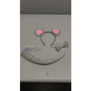Mouse Costume Ears-Headband-Tail-Bow-Tie Accessories Set : Standing Up Grey and Pink Ears Headband and Tail, Bow Tie Mouse Halloween Accessories Set - for Adult Toddlers and Kids