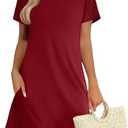 Women's Summer A-Line Dress Mini Short Sleeve T Shirt Dress Flowy Sundresses Beach Cover Ups 2025 Vacation S (WineRed)