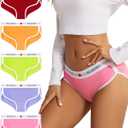 Women's Cotton Underwear Womens Cheeky Panties for Women Comfy Bikini (Medium, Burgundy, Pink, Green, Yellow, Purple)