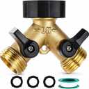 Dalmbox Garden Hose Splitter 2 Way, Y Connector Brass Garden Hose Adapter, Water Hose Splitter, Double Shut Off Valve, Includes 3 Rubber Washers & Teflon Tape(1 pack)