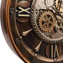 October Elf 24 Inch Wall Clock with Moving Gears Large Industrial Steampunk Metal Clock Antique Gold Oversized Farmhouse Decor Wall Clock for Living Room Home Office(Brown with Roman Numerals)