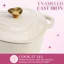 Paris Hilton Enameled Cast Iron Dutch Oven Heart-Shaped Pot with Lid, Dual Handles, Works on All Stovetops, Oven Safe to 500F, 4-Quart, Cream