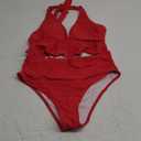 Edelqual Women High Waisted Bikini Sets Two Piece Swimsuit Ruffle Tummy Control Bathing Swim Suit Halter V Neck Swimwear M, Red