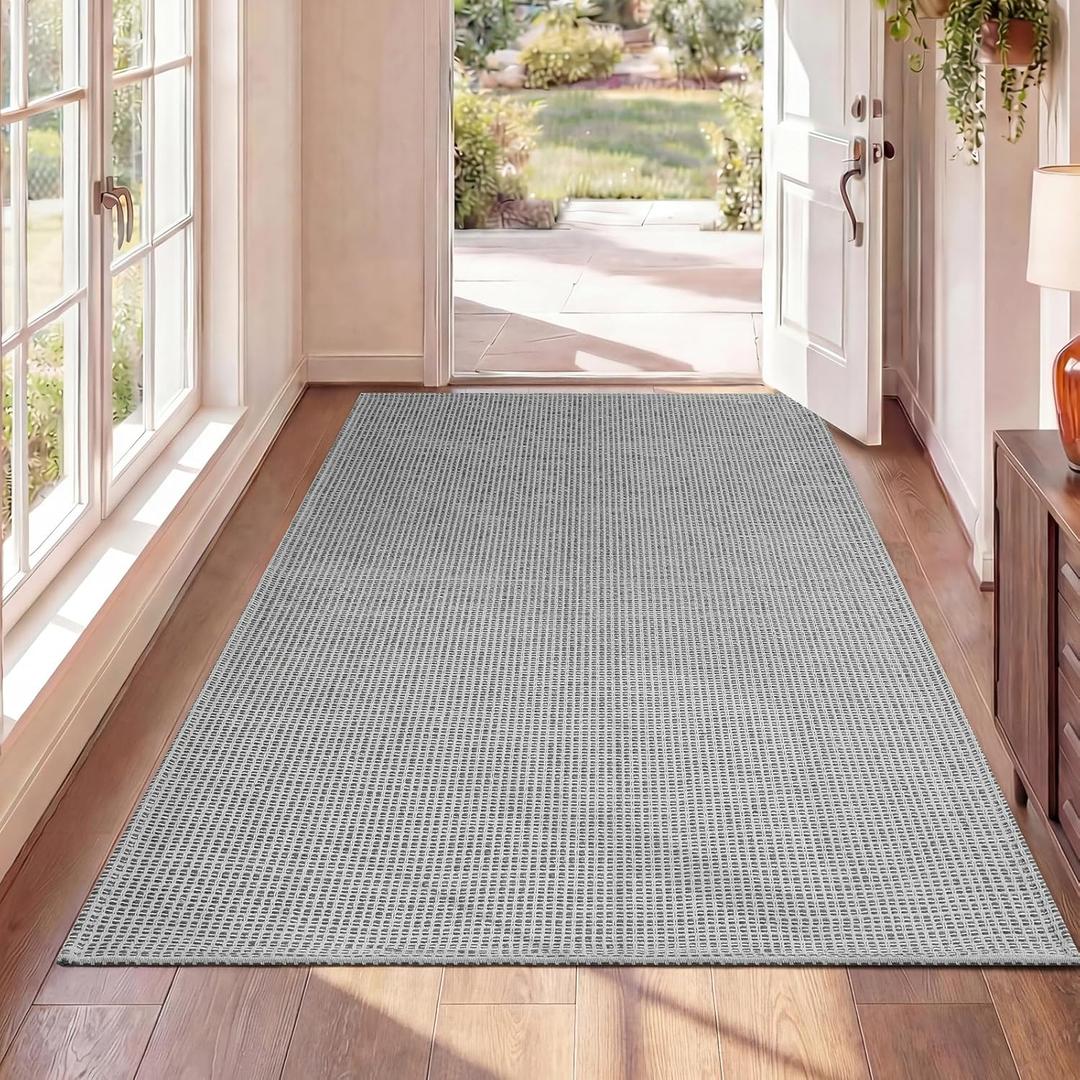 3x5 Rugs for Entryway, Woven Indoor Washable Door Mat, Non Slip Boho Small Rug for Kitchen, Soft Low Pile, Front Door Area Rug for Entrance, Living Room, Bedroom, Laundry, Bathroom  (Grey)