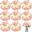 Tigeen 96 Heads 8 Bouquets Artificial Rose Flowers Bouquet Flower Roses with Stems Fake Roses Wedding Floral Arrangements Centerpiece for Home Table Bridal Party Decor, Champagne and Pink