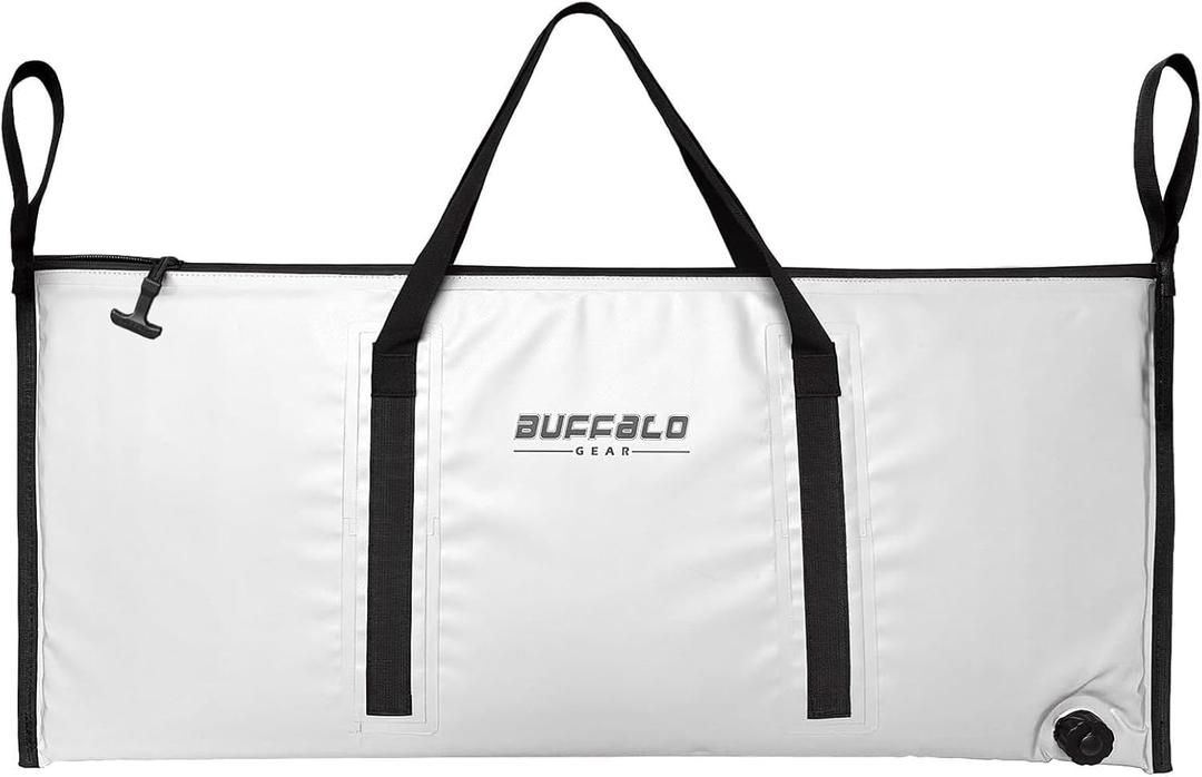 Buffalo Gear Insulated Fish Cooler Bag 40x18in 48x18in Leakproof Kill Bag Portable Waterproof Keep Ice Cold More Than 24 Hours (White-40in)