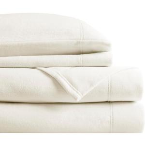 True North by Sleep Philosophy Micro Fleece Bed Sheet Set, Warm, Sheets with 14" Deep Pocket, for Cold Season Cozy Sheet-Set, Matching Pillow Case, Queen, Ivory, 4 Piece