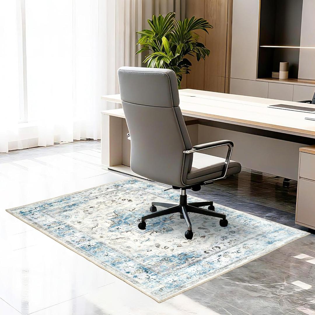 Office Chair Mat for Hardwood Tile Floor, 36"x48"Anti-Slip Under Desk Carpet Protector for Rolling Computer Chair Mat, Machine Washable Office Area Carpet (Chenille,Light Blue)