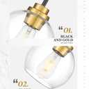 Pendant Lights Kitchen Island, 7" Black and Gold Hanging Lights Fixtures with Clear Glass Globe Shade, Modern Kitchen Island Lighting for Bathroom, AD-22280-1P-KG
