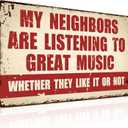 ALKB Metal Sign Music Gifts for Men - Man Cave Music Decor for Guy's Garage, Bar & Man Cave Decoration(Letter Size) (My Neighbors are Listening to Great Music)