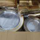 WELLIFE 450 PCS Clear Gold Disposable Dinnerware Set for 75 Guests, Clear and Gold Plastic Plates for Party, 75 Dinner & Salad Plates, Cups, Spoons Forks Knives for Wedding and Party Anniversary