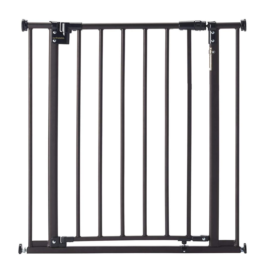 Toddleroo by North States - Light The Way Baby Gate: Metal Safety Gate for Stairs & Doorways with Light Sensing LED - Adjustable 28.5 to 38.25 Inches Wide - 29.3 Inches Tall - Matte Bronze