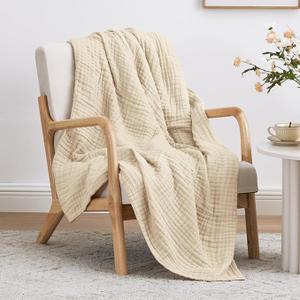 Love's cabin 100% Cotton Muslin Blanket, 6 Layer Lightweight Breathable Gauze Throw Blanket 50 x 60 Inches, Soft All Season Blanket for Couch, Bed, Sofa, Beige