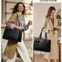 LOVEVOOK Laptop Tote Bag for Women,17.3 Inch Work Bags PU Leather Teacher Tote Bag,Waterproof Quilted Computer Bag for Office Professional Briefcase Gifts