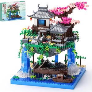 Cherry Blossom Treehouse Micro Mini Building Block Sets Japanese Bonsai Tree Peach Blossom Pool Architecture Building Model Toy Gift for Adults 2500 Pieces